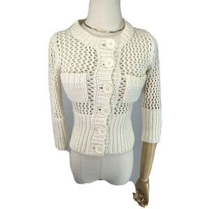 Free People Cream Cardigan Sweater Size XS Chunky Knit Button Front 3/4 Sleeves